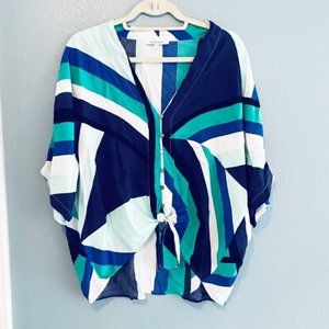 Oliviaceous size L colorblock tie front blouse